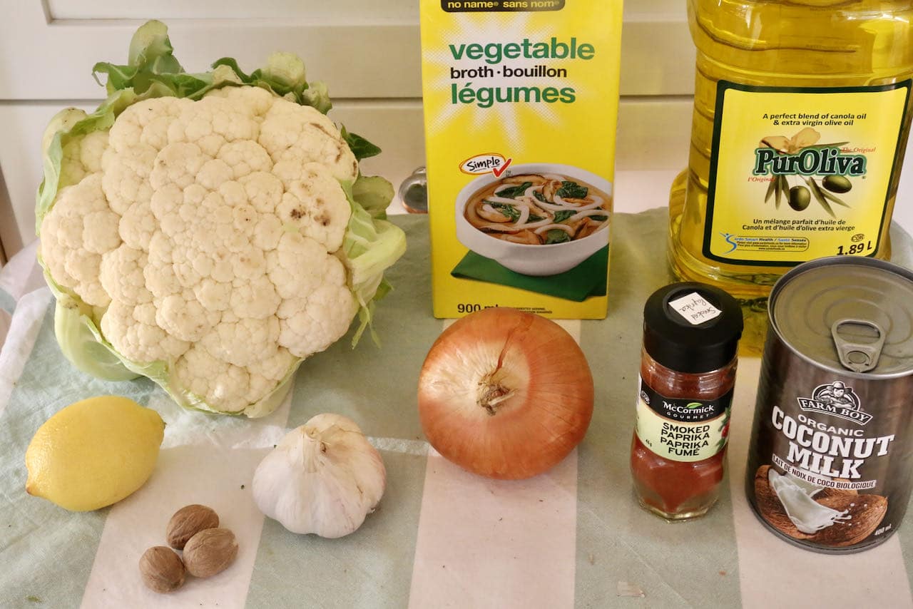 Ingredients you'll need to make our healthy Vegan Cauliflower Soup recipe. 