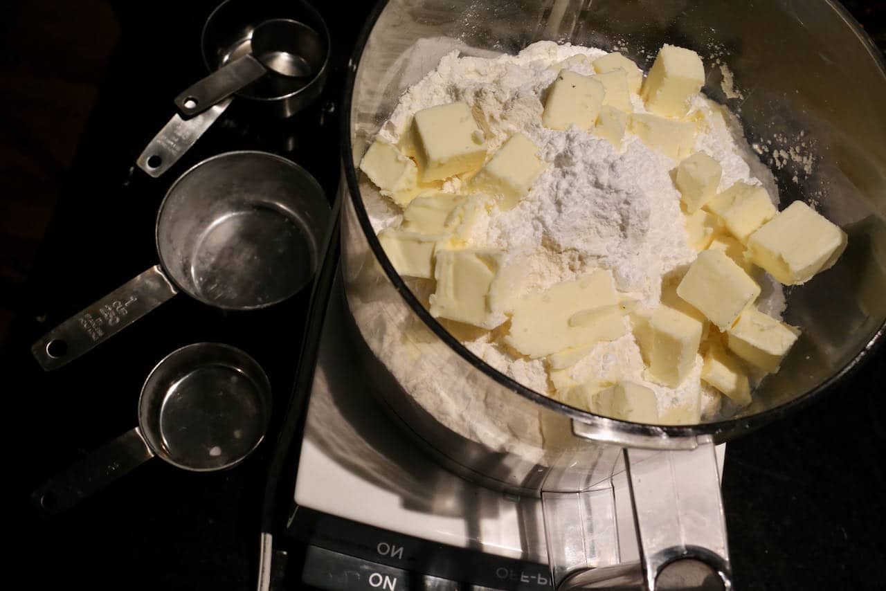 Prepare homemade French pastry dough in a food processor.
