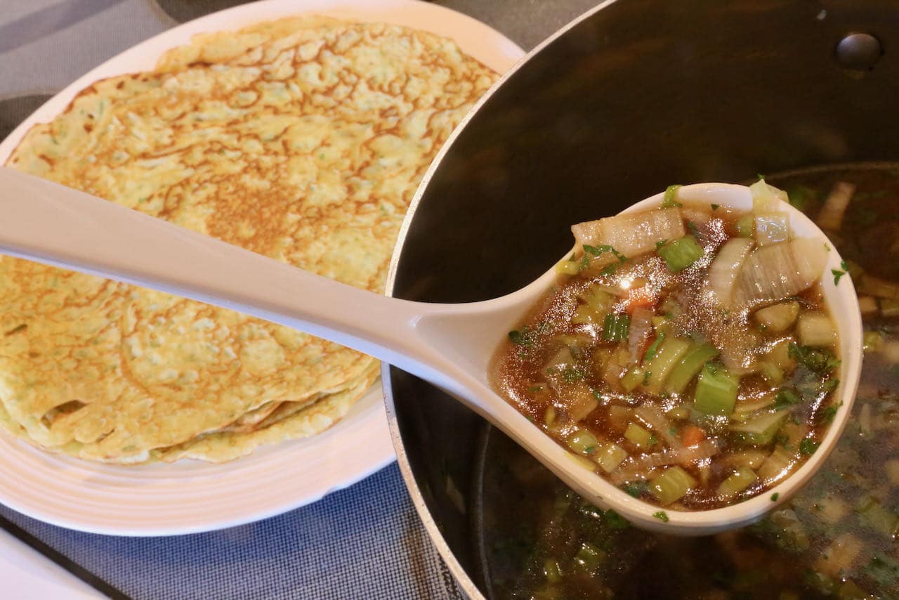 Traditional Pancake Soup broth from southern Germany is made of beef stock.