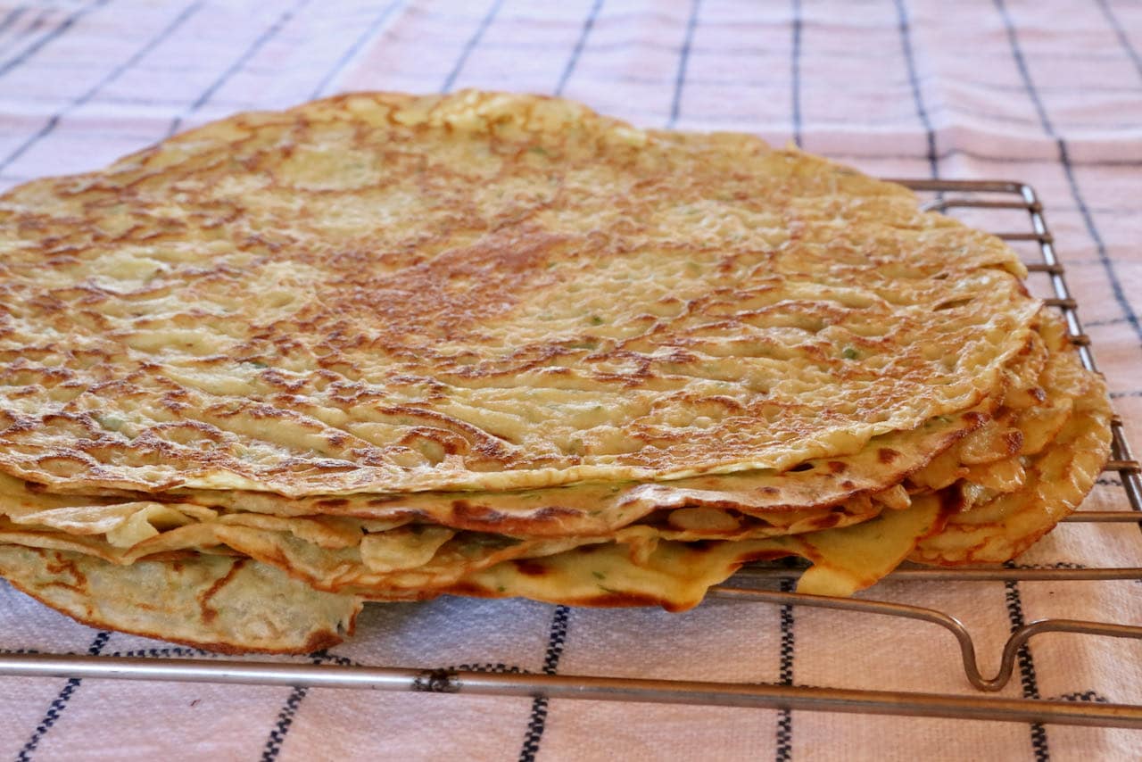 Let Flädle German crepes rest on a cooling rack before serving the soup.