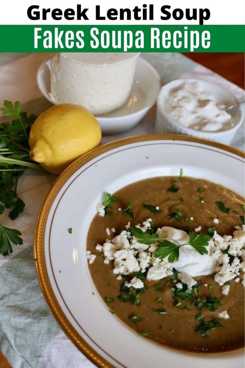 Save our healthy homemade Fakes Soupa Greek Lentil Soup recipe to Pinterest!