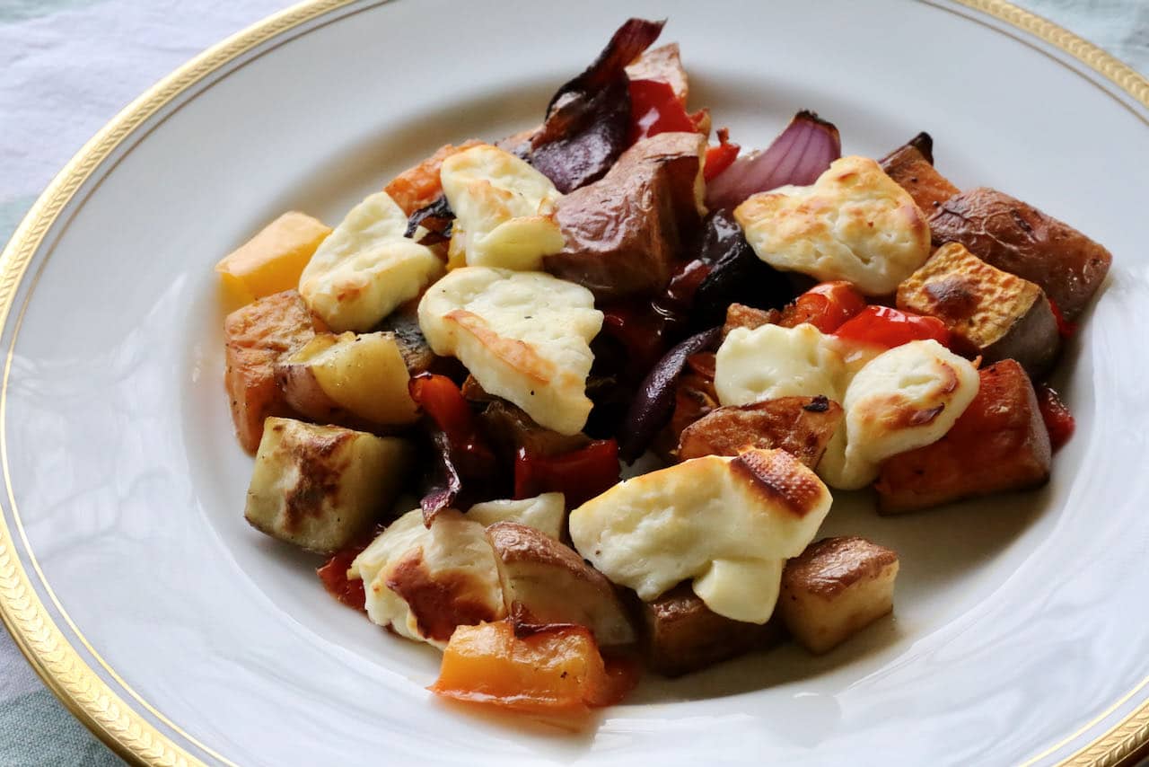 Now you're an expert on how to make Oven Baked Halloumi with roasted vegetables!
