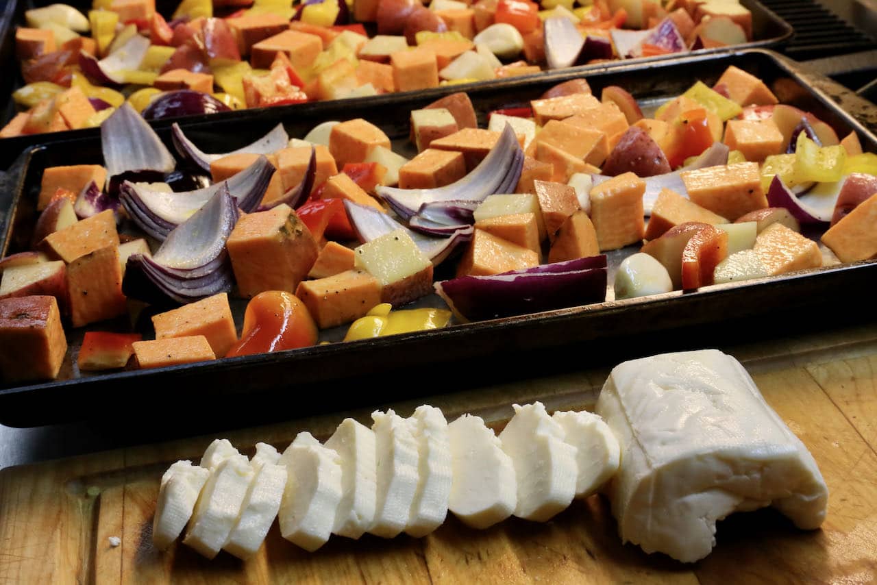 Roasted Veg and Halloumi Tray Bake.