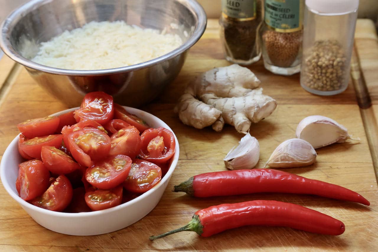 Easy Thakkali Biryani features basmati, tomatoes, chili, garlic, ginger and spices.