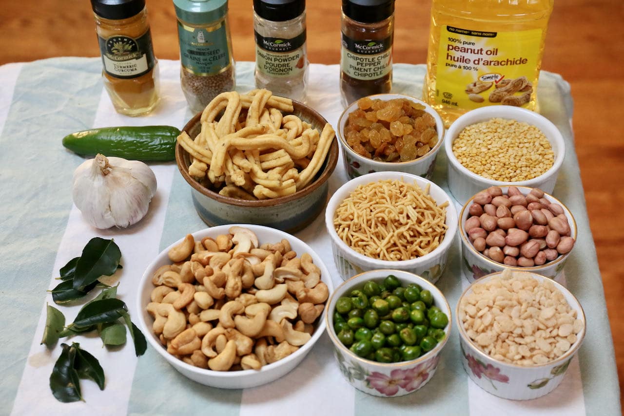 Traditional Chiwda Chanachur Namkeen Bombay Mixture recipe ingredients. 