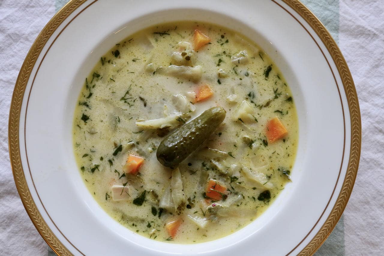 Serve Ogorkowa Zupa at a Polish-themed dinner party for a crowd.