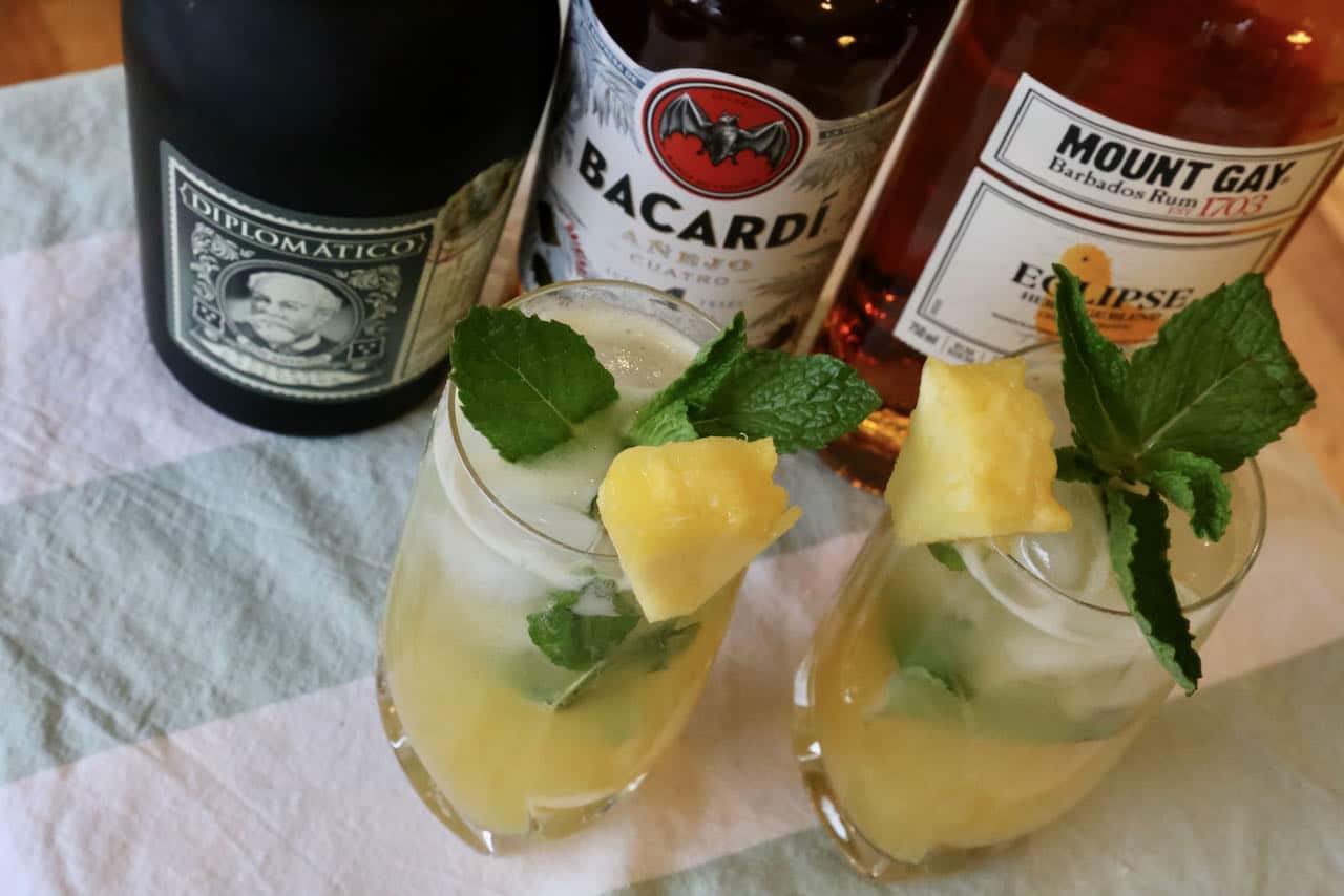 Serve a Pineapple Mojito with whole ice cubes or crushed ice in a highball or rocks glass.