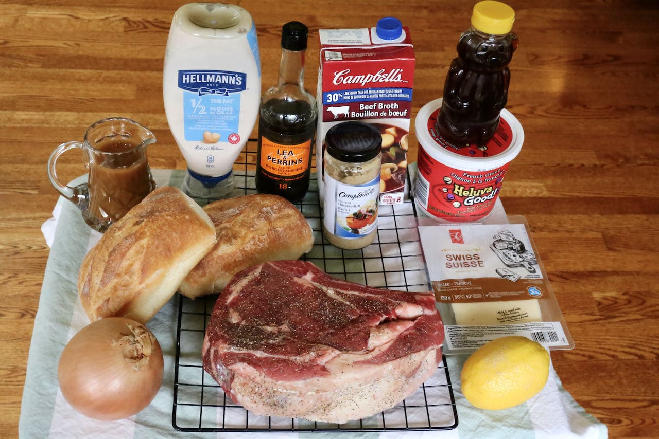 Prime Rib French Dip Sandwich ingredients.
