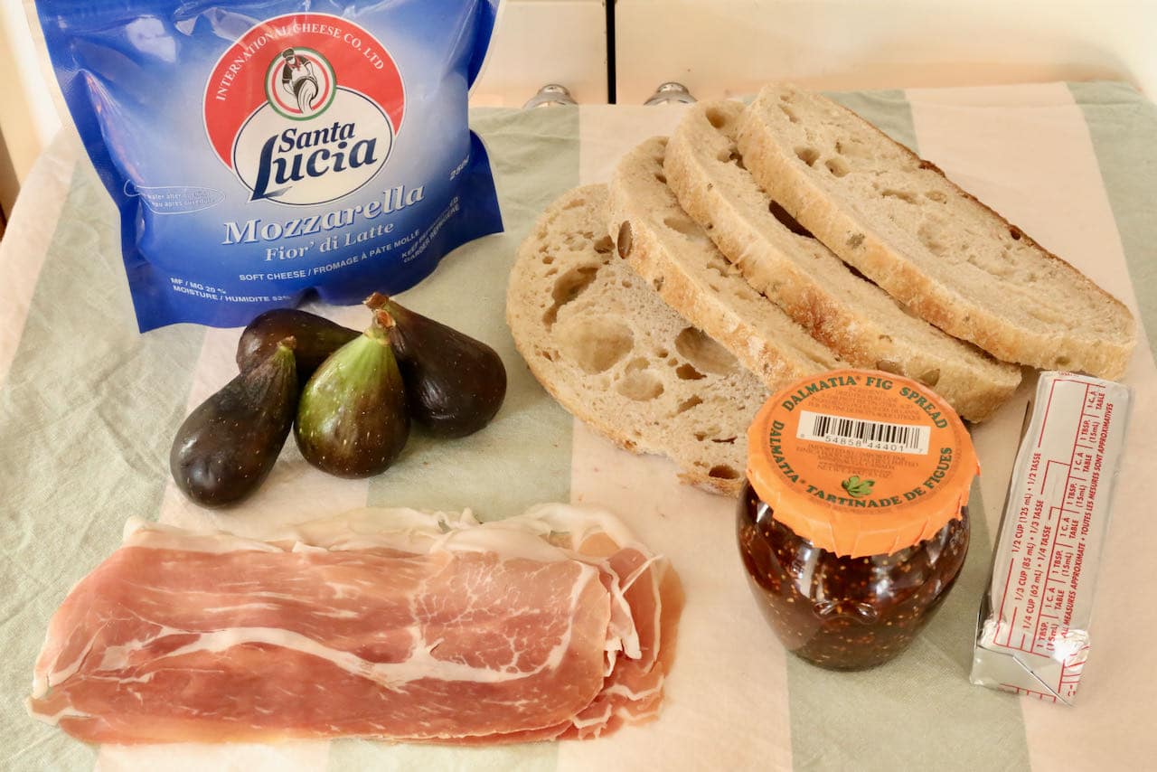 Fig Prosciutto Grilled Cheese Sandwich ingredients.