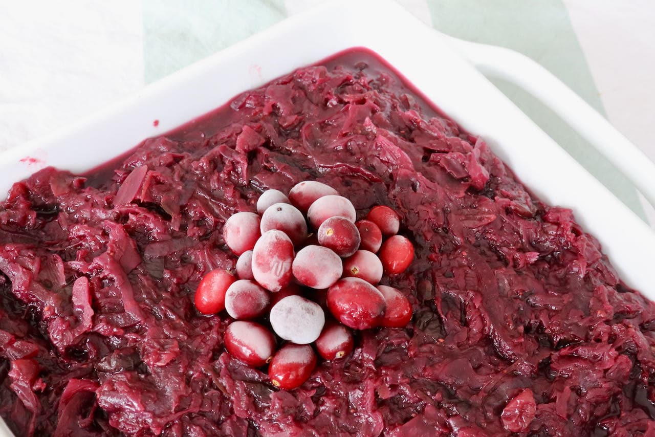 We love serving Slow Cooked Red Cabbage with Cranberries at Thanksgiving and Christmas as a holiday side dish.