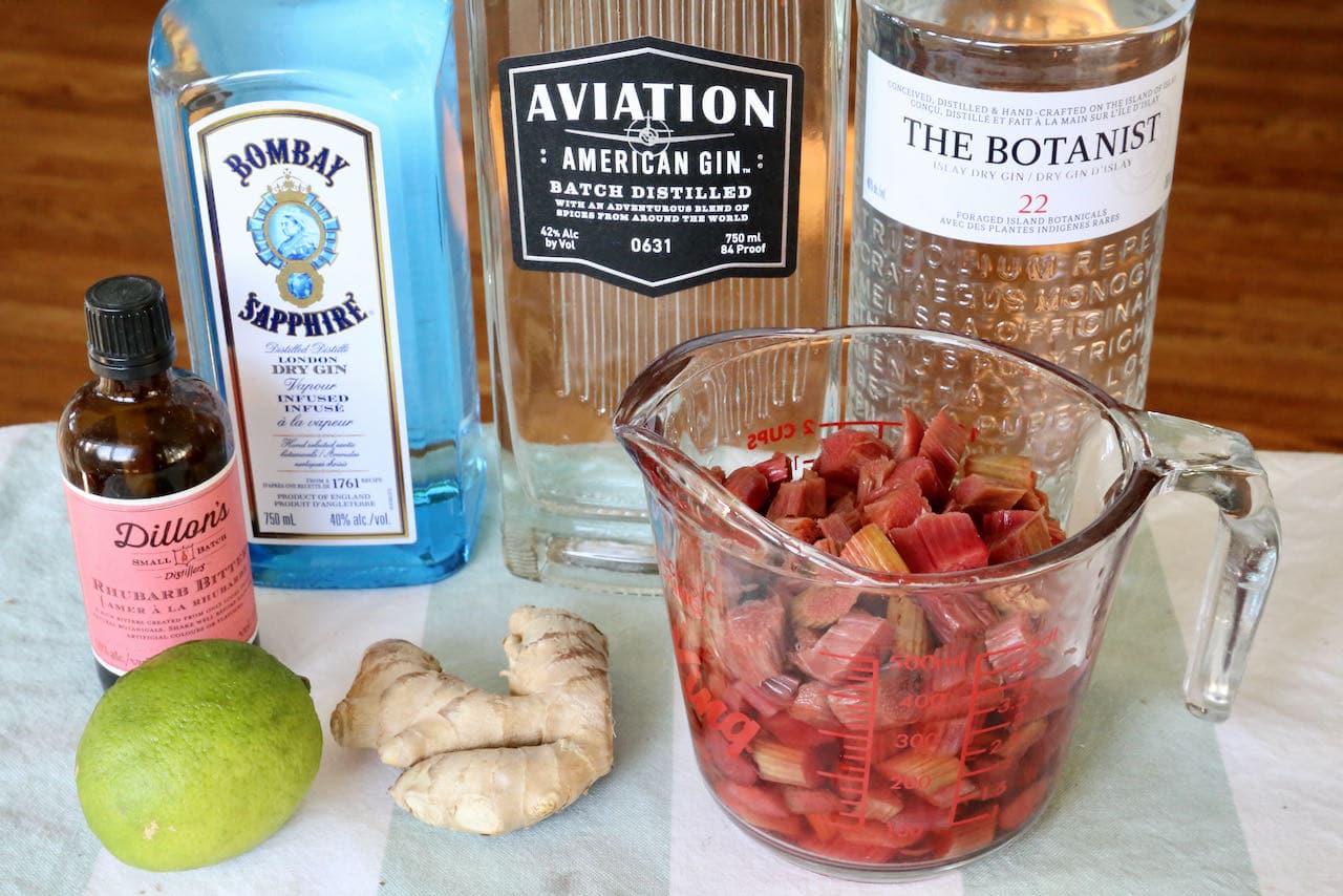 Ingredients you'll need to make our Ginger Rhubarb Gin Recipe.