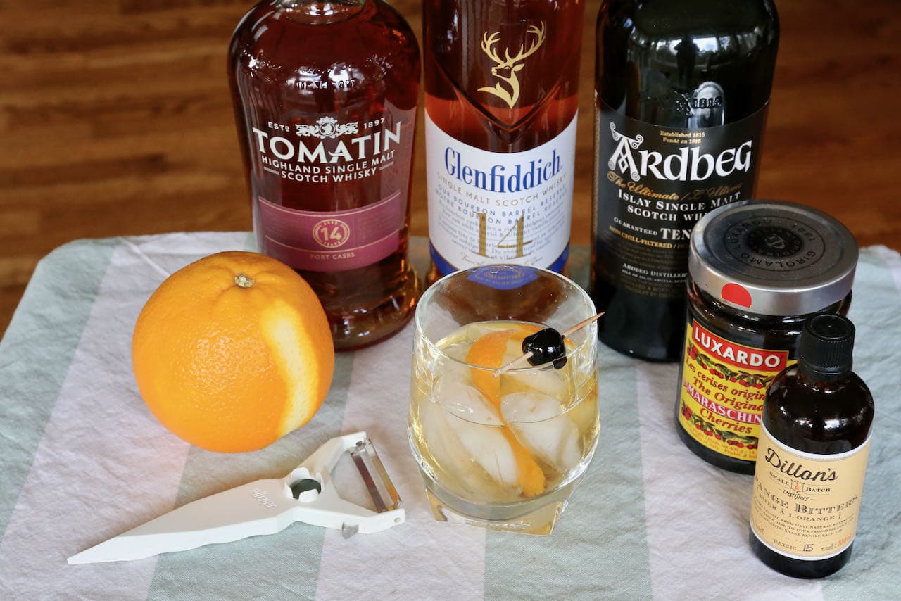 Use a vegetable peeler on a fresh orange when serving a freshly made Scotch Old Fashioned.