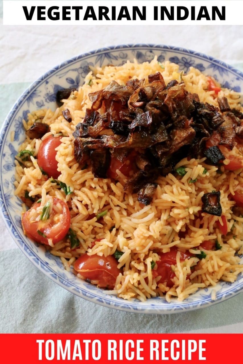 Save our Indian Thakkali Tomato Biryani recipe to Pinterest!
