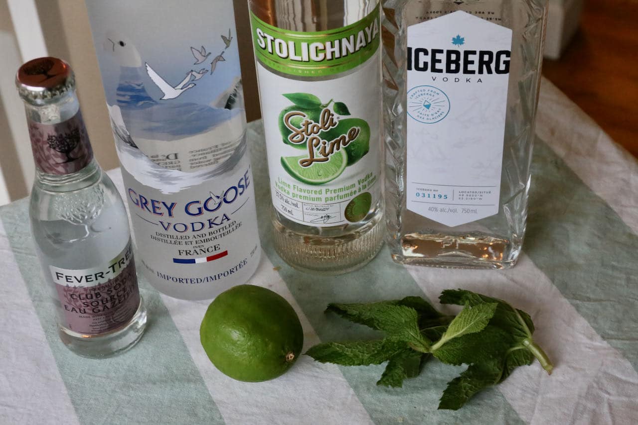 Vodka Mojito ingredients include lime, mint and soda.
