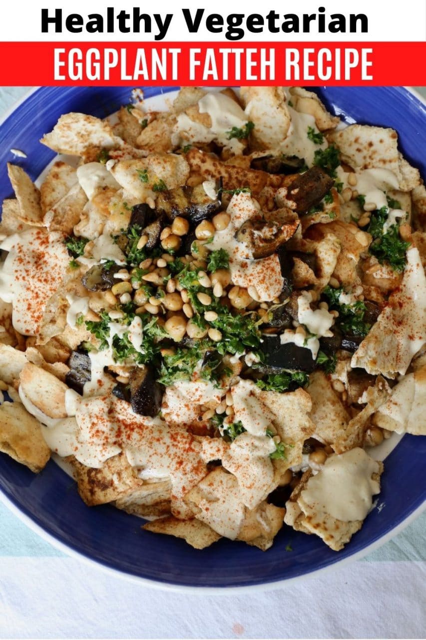 Save our Vegetarian Lebanese Eggplant Fatteh recipe to Pinterest!