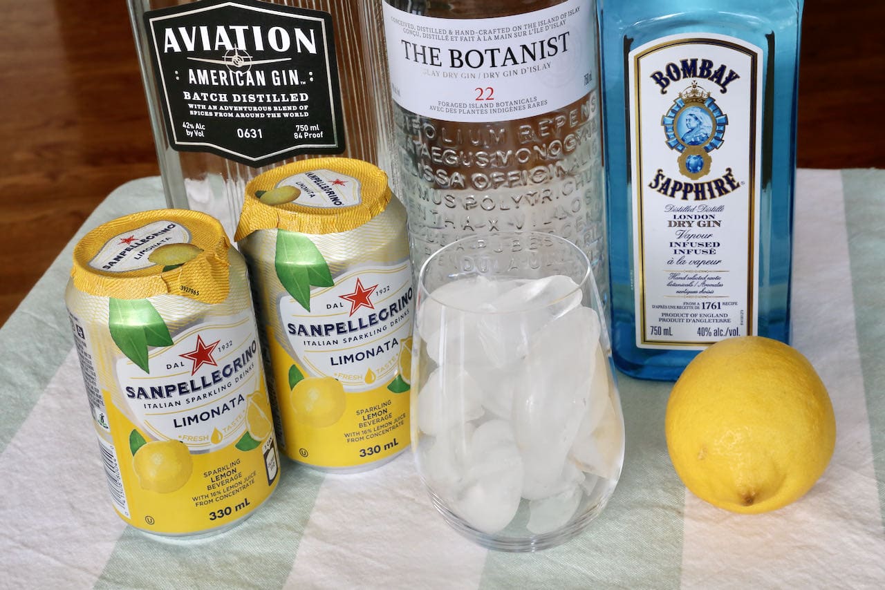 Easy Sparkling Gin and Lemonade Cocktail recipe ingredients.