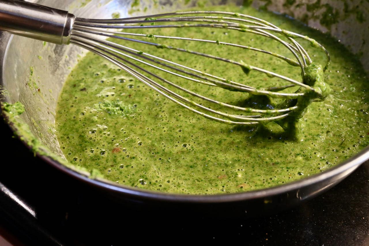 Whisk together Persian Omelet ingredients in a mixing bowl with a large whisk until smooth.