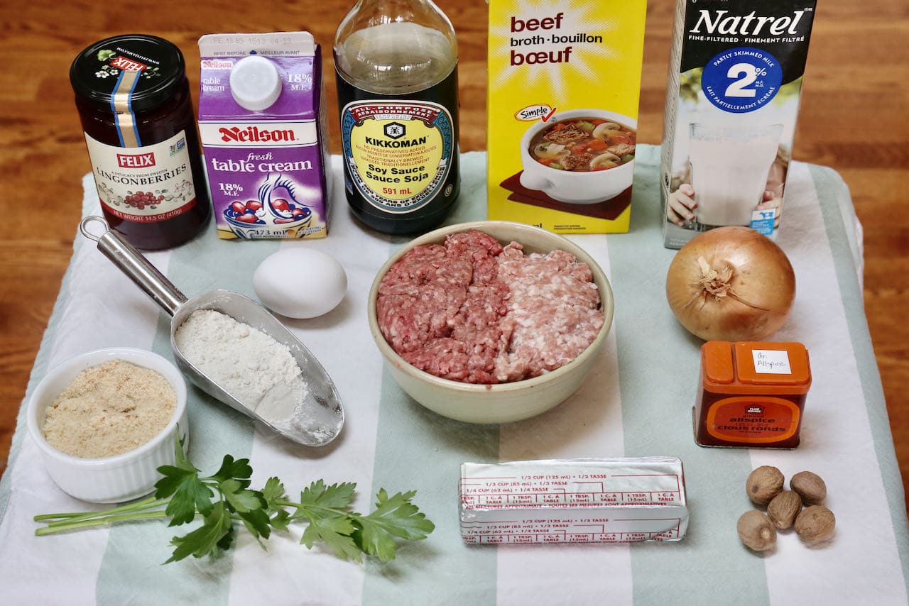Authentic Swedish Köttbullar recipe ingredients.