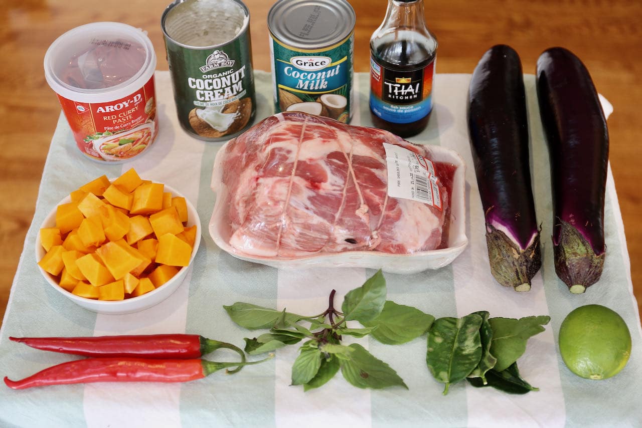 Authentic Red Thai Pork Curry recipe ingredients.