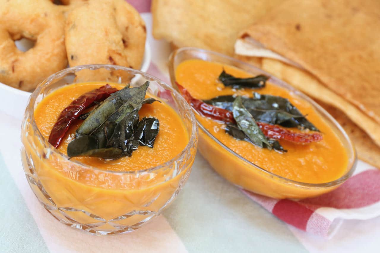 South Indian Tomato Chutney is our favourite dip for rice paper dosa.