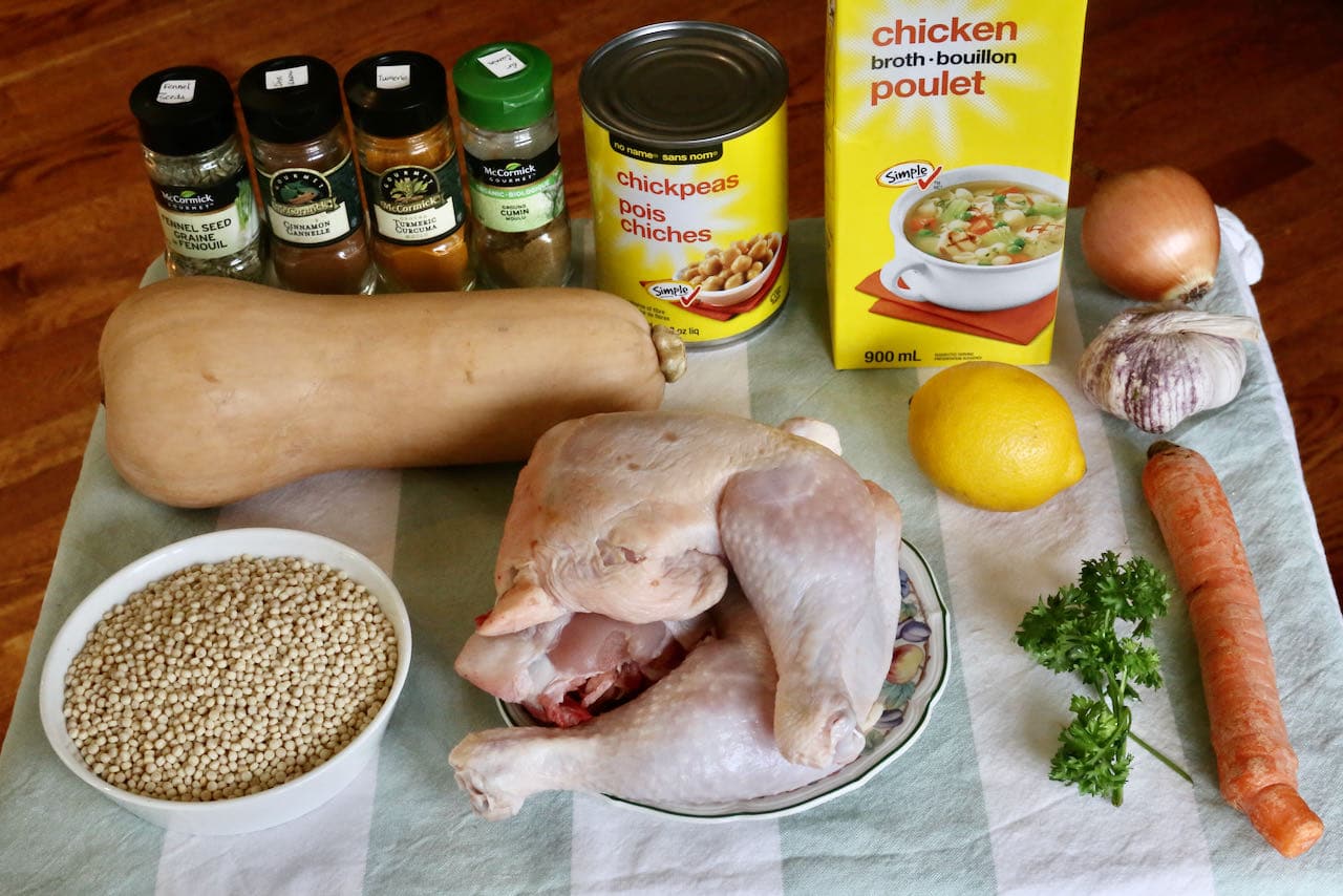 Moghrabieh Lebanese Couscous recipe ingredients.