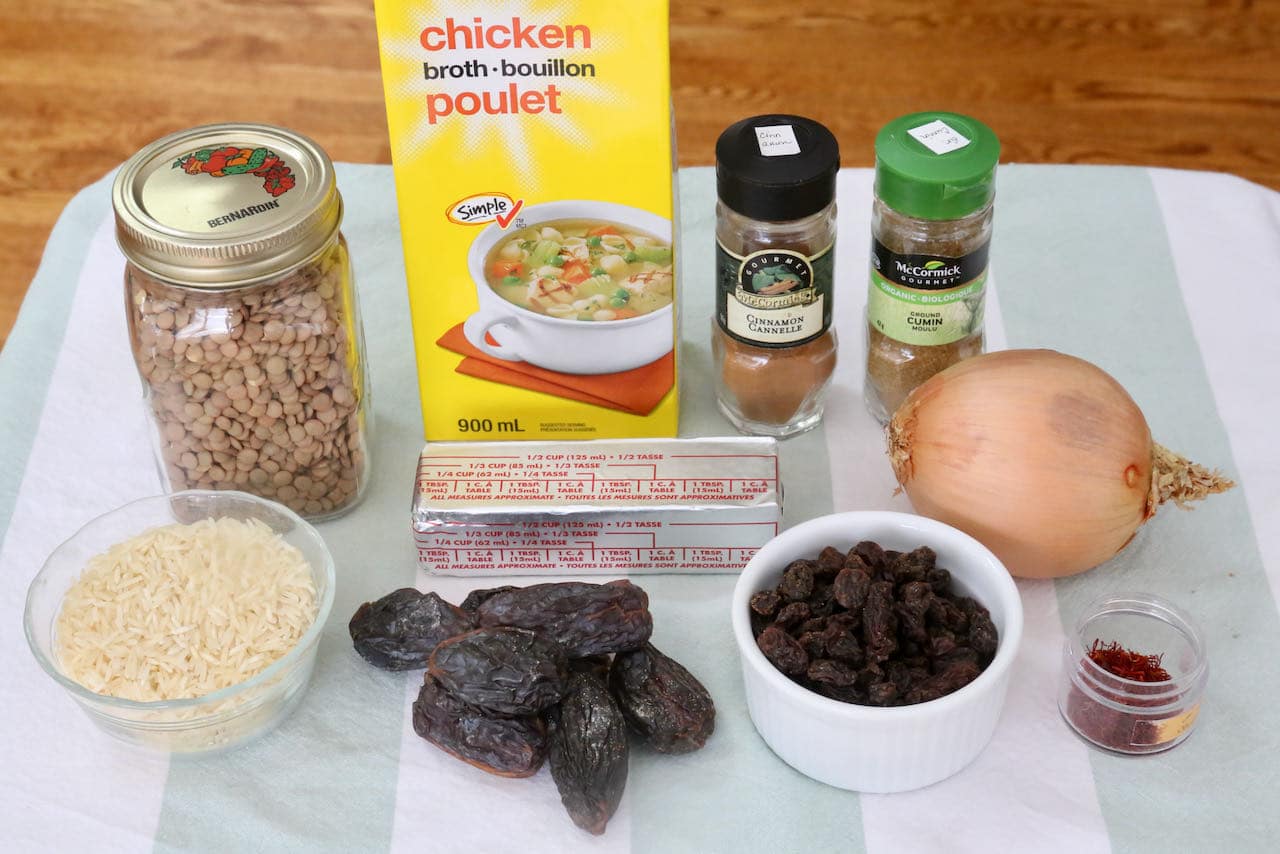 Traditional Adas Polo Persian Lentil Rice recipe ingredients. 