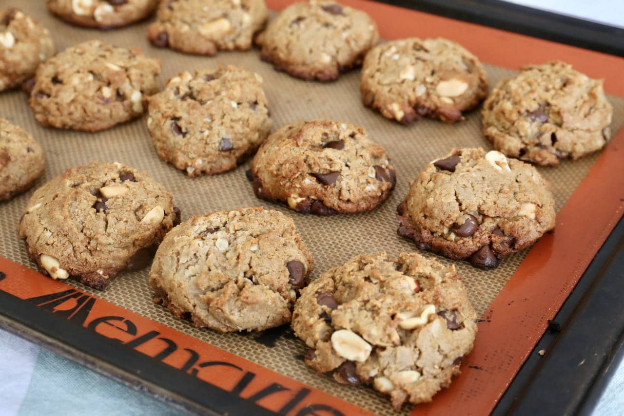 Flourless Chickpea Chocolate Chip Cookies fresh out of the oven.