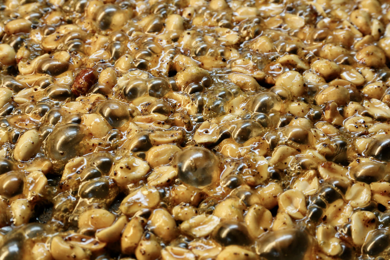 This Vegan Cucumber Salad is garnished with spicy chipotle peanuts brittle.