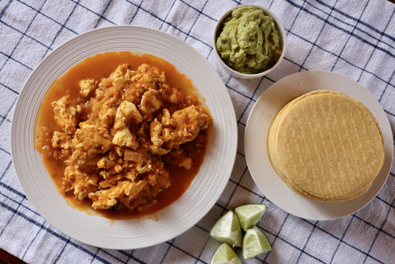 You can serve Mexican scrambled eggs as a DIY buffet for guests to serve themselves. 