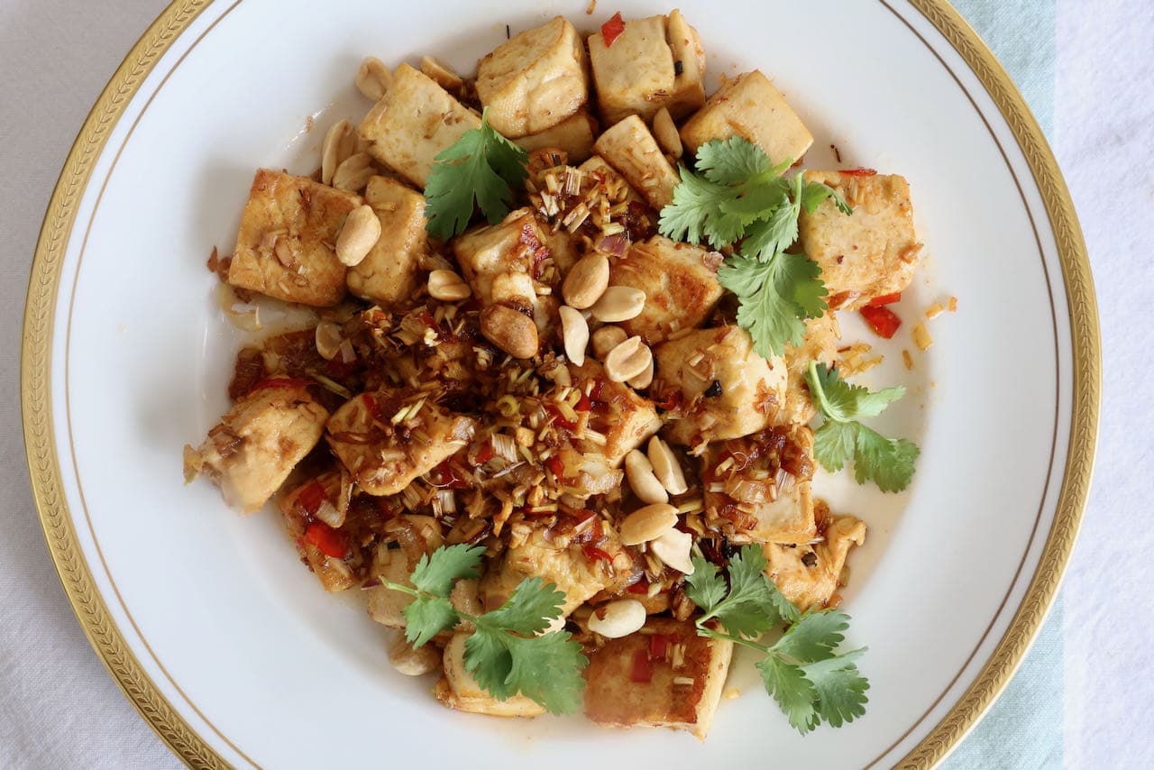 Serve healthy Vietnamese Fried Tofu with steamed rice or noodles.