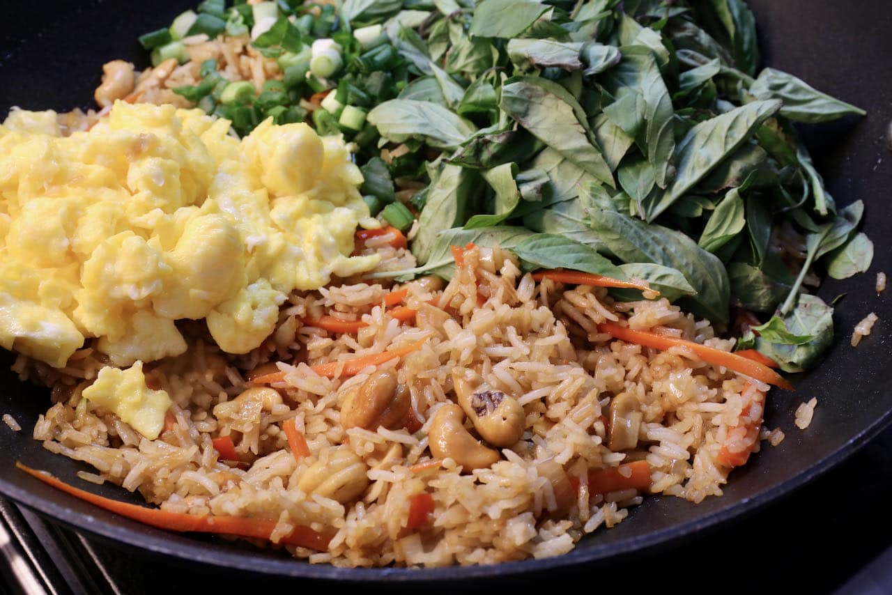 Prepare Thai Basil Fried Rice in a large wok.