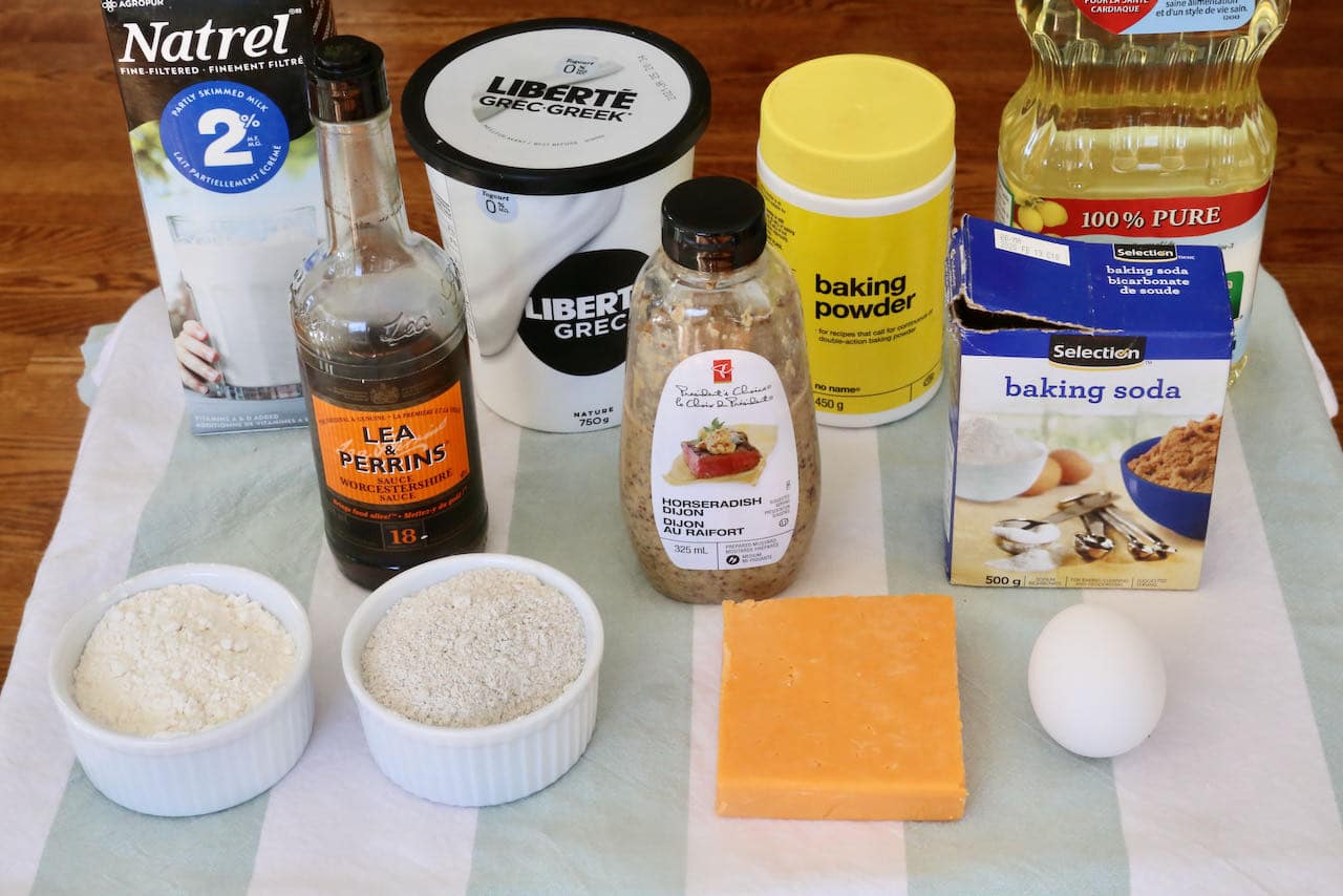 Cheddar Welsh Rarebit Muffins recipe ingredients.