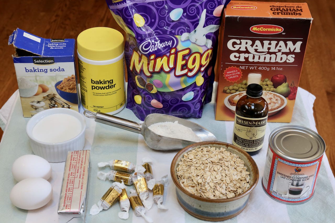 Mini Egg Cookie Bars ingredients. 