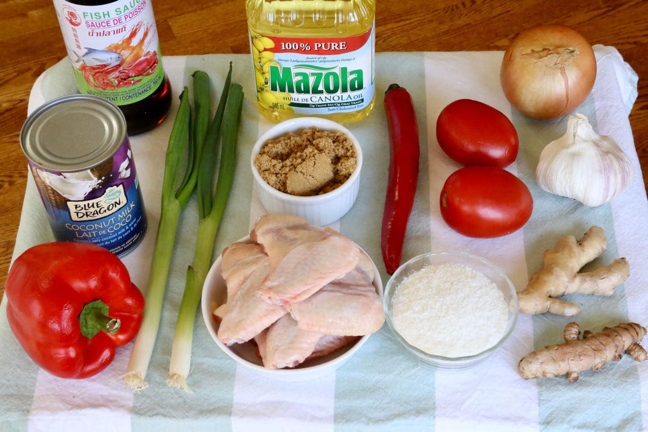 Filipino Spicy Coconut Chicken Wing Stew ingredients.