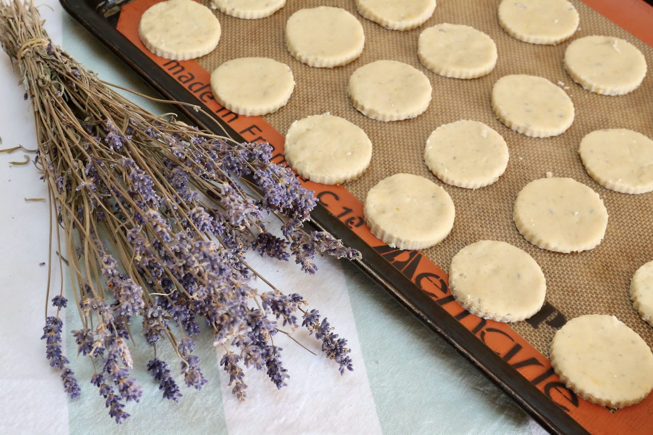 Our Lemon Cookies are flavoured with culinary lavender.