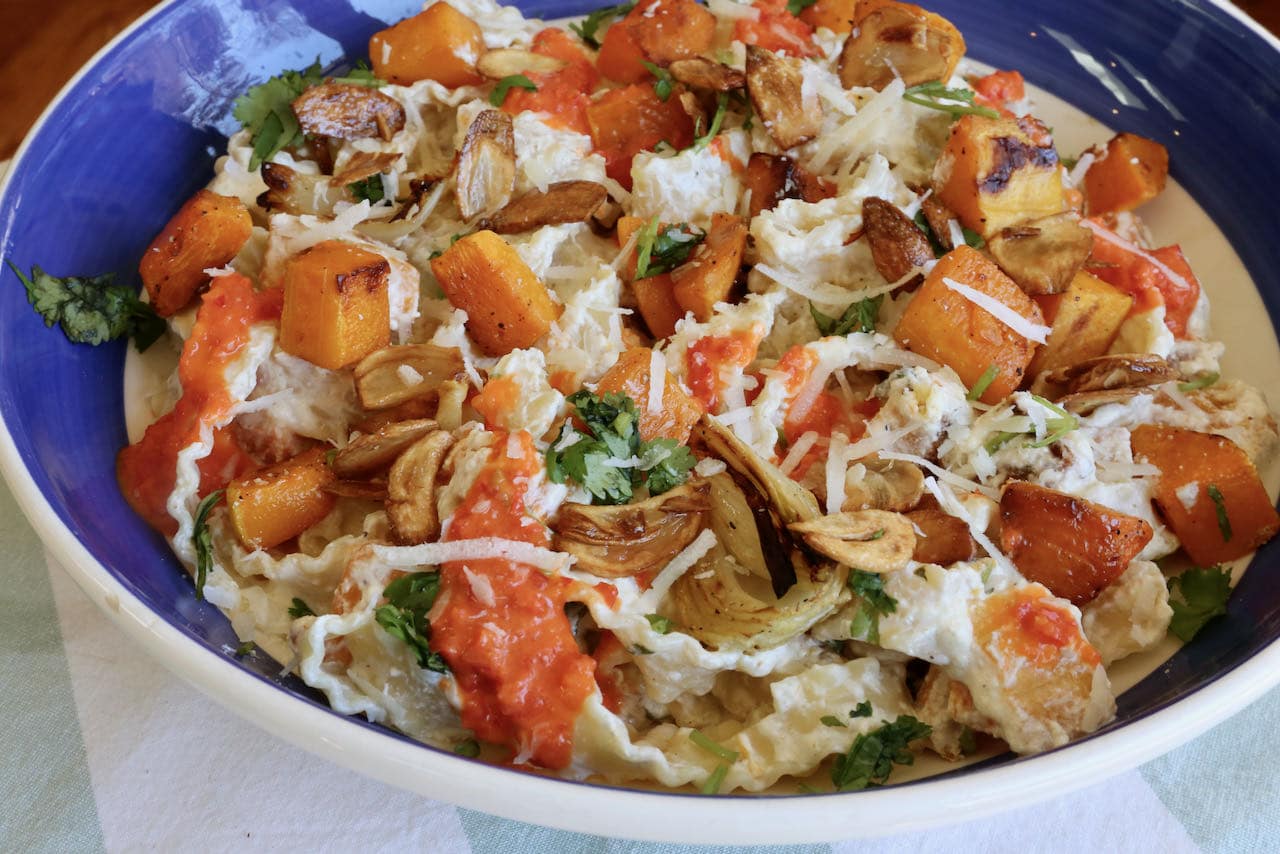 If you're hosting a dinner party serve this easy Mafalda Noodles recipe in a large serving bowl.