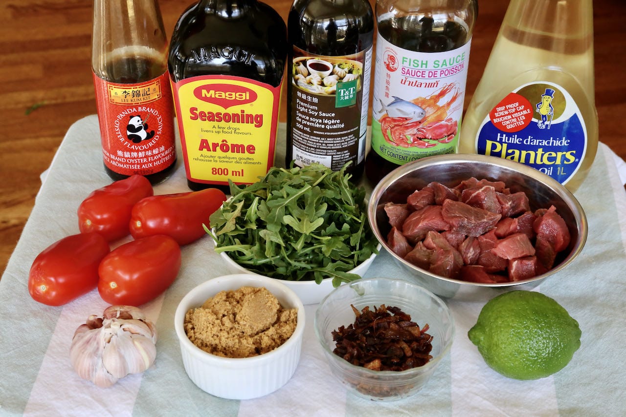 Traditional Vietnamese Beef Stir Fry recipe ingredients. 