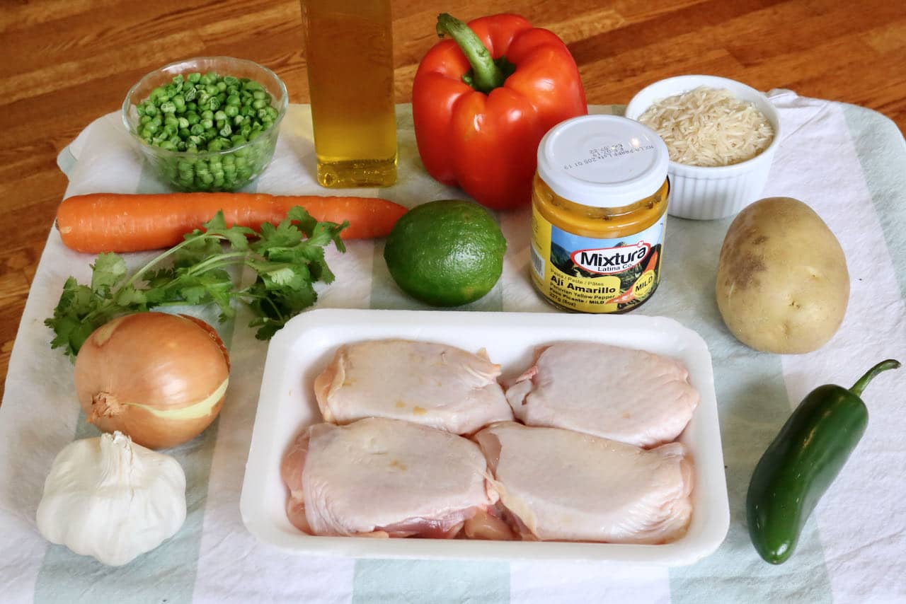 Homemade Aguadito de Pollo recipe ingredients. 
