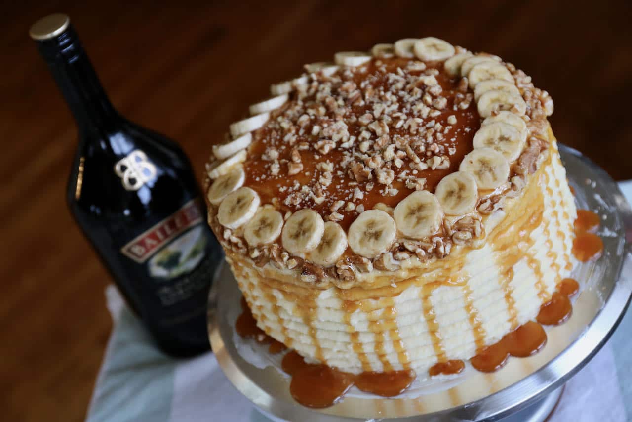 Our Banoffee Cake recipe is flavoured with Baileys Irish Whiskey Cream.