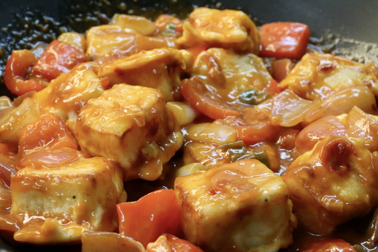 Our vegetarian Chilli Paneer Gravy recipe features cornstarch, garlic, ginger, bell pepper, ketchup, tomato paste, soy sauce and lemon.