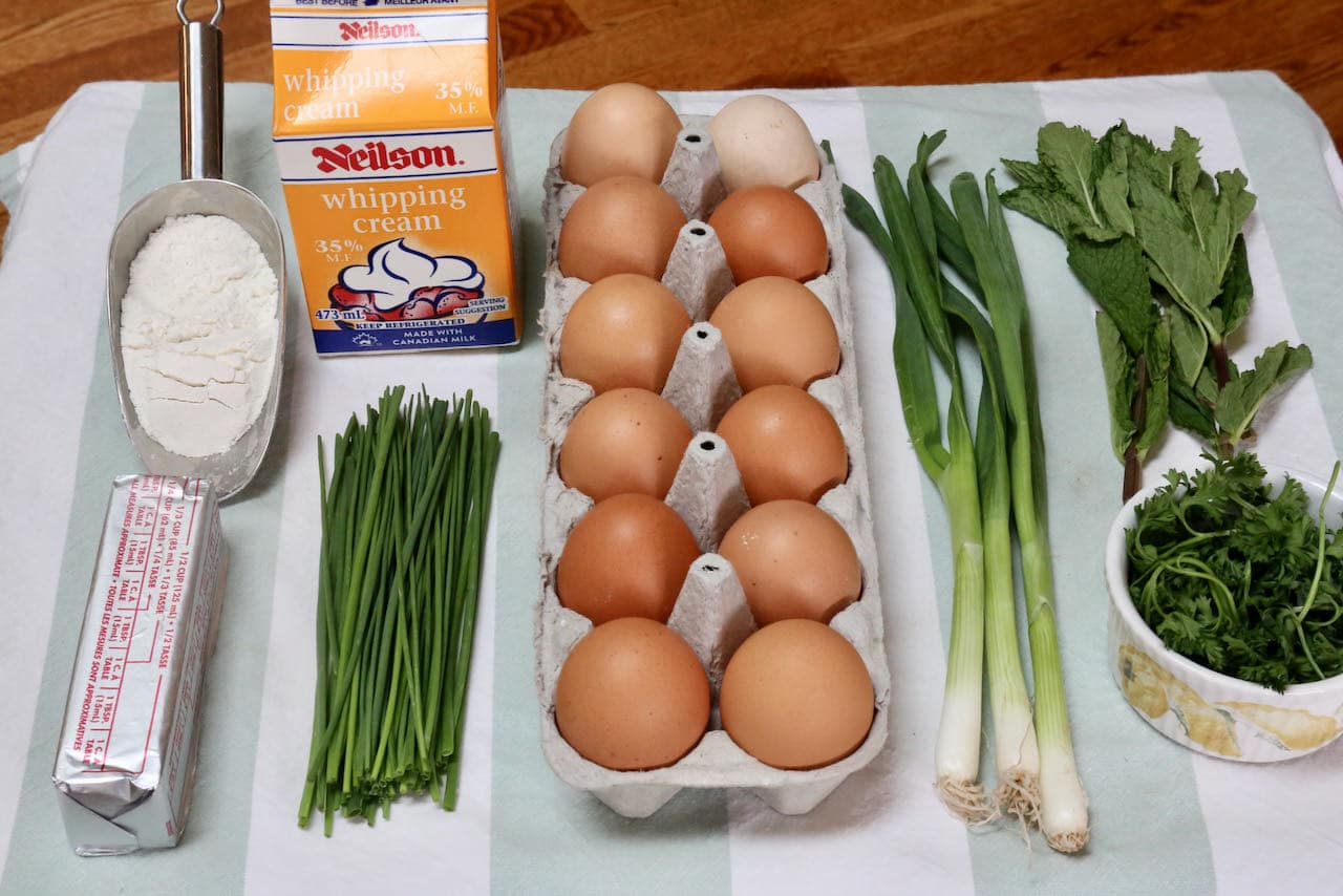 Traditional Ejjeh Herb Lebanese Omelette recipe ingredients.