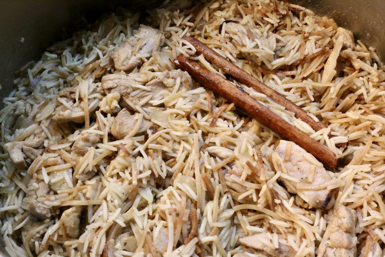 Lebanese Chicken Rice is flavoured with Middle Eastern spices like cinnamon and cumin.