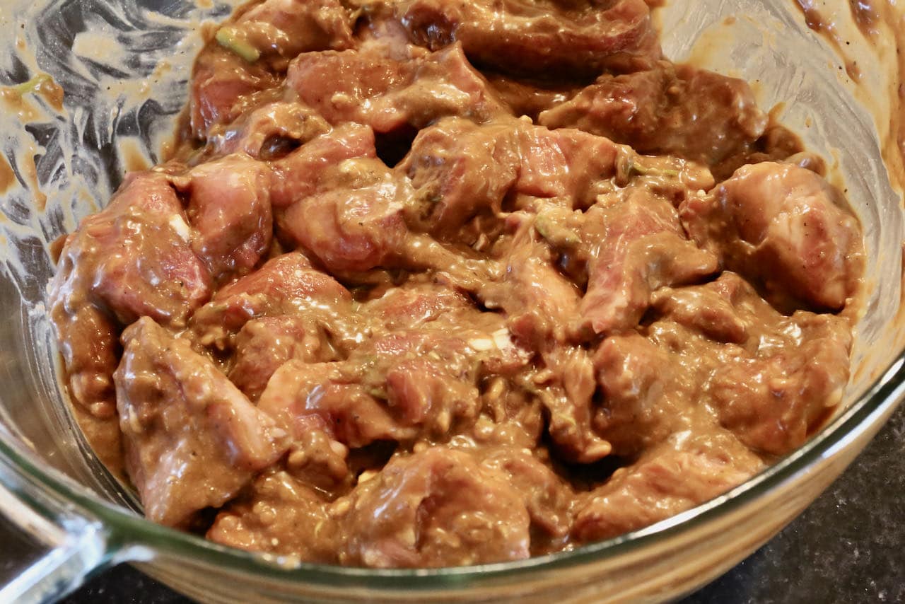 Our Moo Ping marinade recipe features pork shoulder, garlic, coconut cream, oyster sauce, soy sauce and cornstarch.
