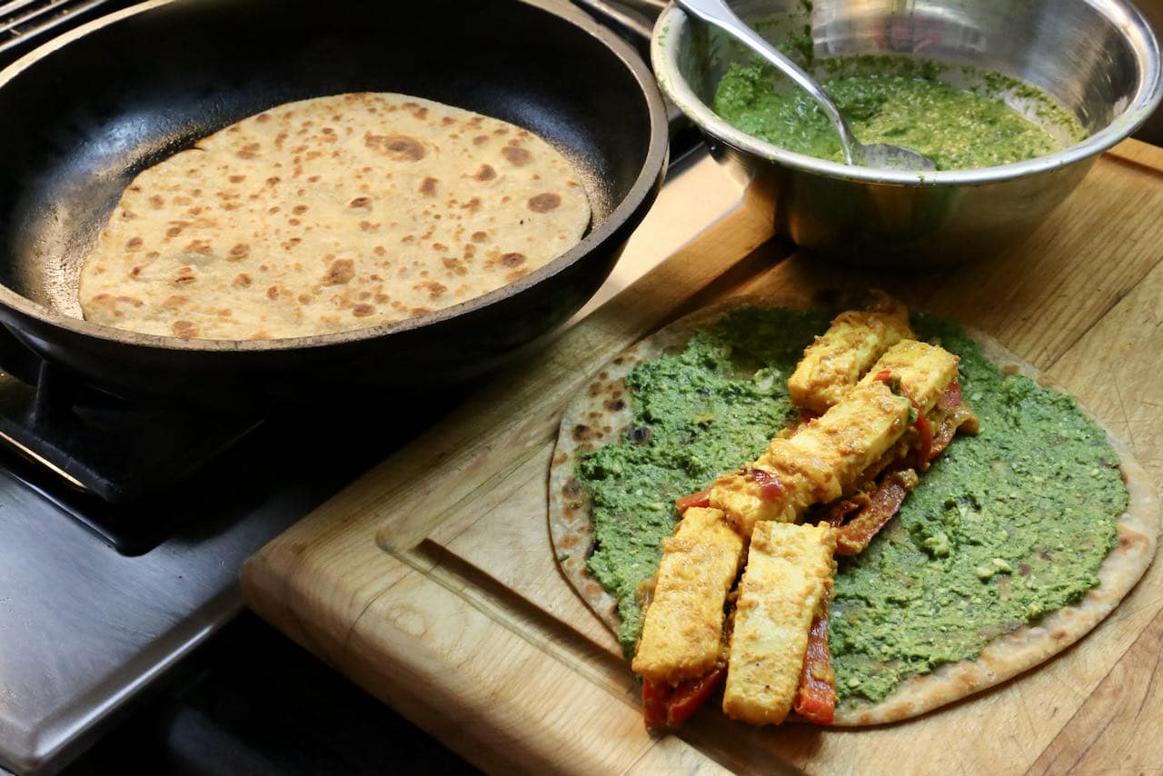 Healthy Vegetarian Paneer Roll assembly.