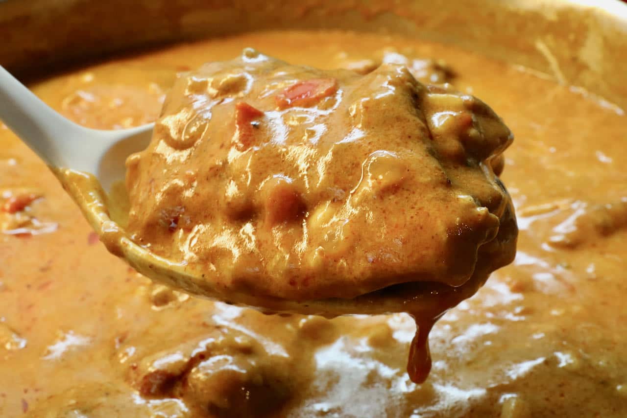 Decadent creamy Hungarian Chicken Paprikash is thickened with sour cream.