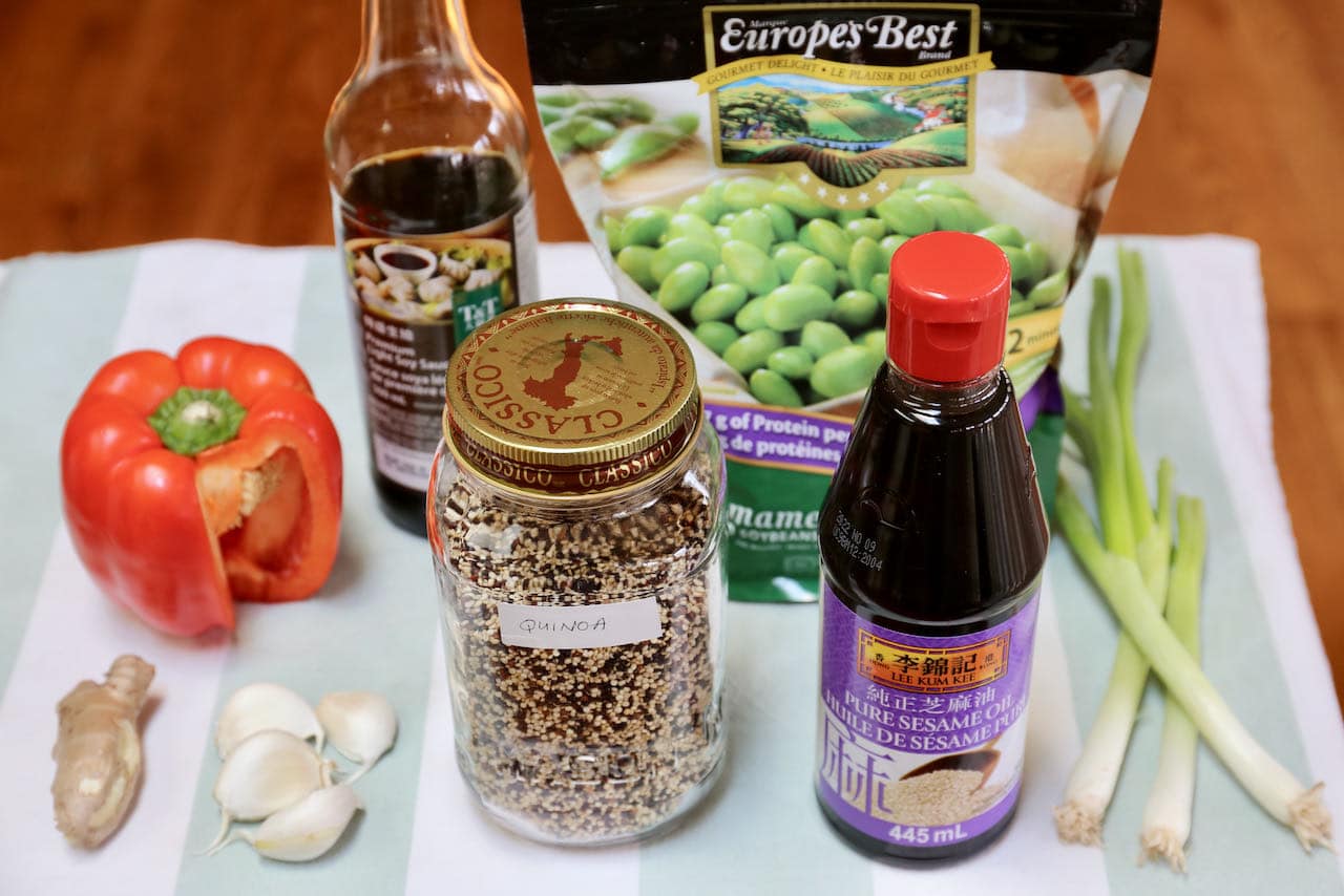 Vegan Peruvian Quinoa Chaufa recipe ingredients.