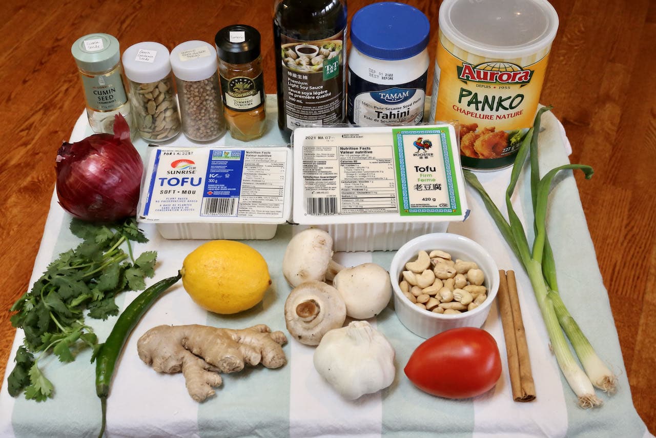 Homemade Vegan Korma Tofu Meatballs recipe ingredients.
