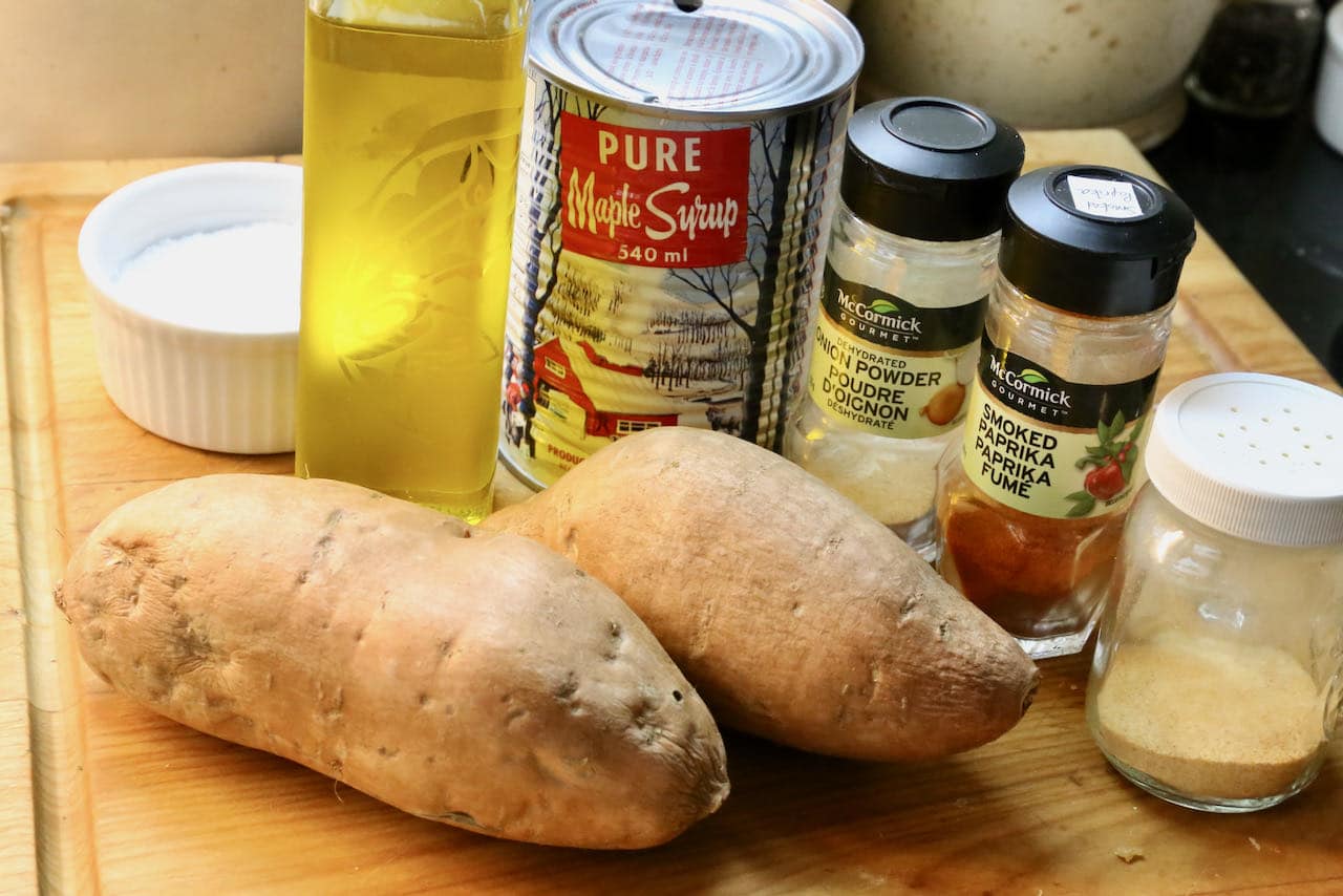 Seasoned Air Fryer Sweet Potato Cubes recipe ingredients. 