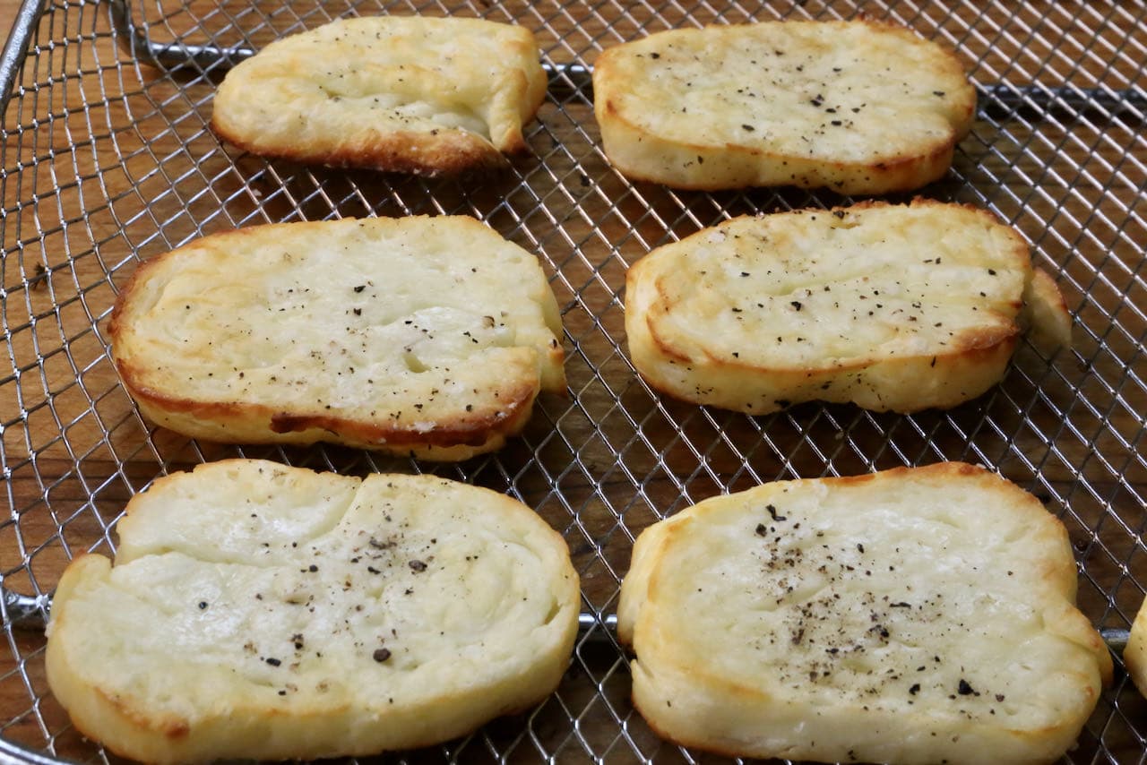 Our Air Fryer Halloumi recipe is simply flavoured with salt and pepper.