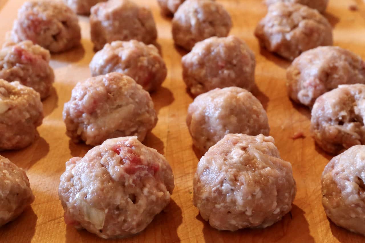 Form Danish Meatballs into ping pong ball-sized balls using your hands.